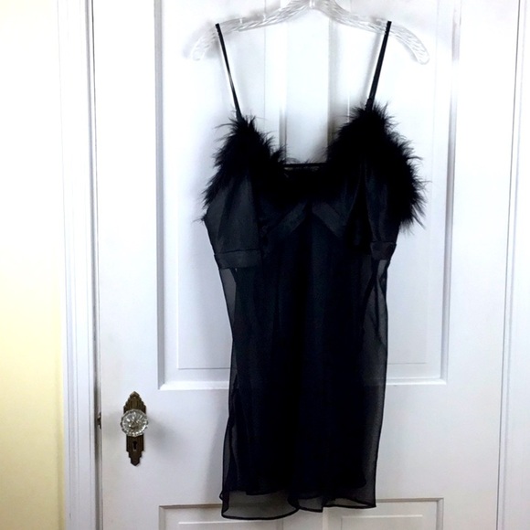 Lane Bryant Chemise Teddy Nighty Marabou fur trim Black plus size 18/20 - Picture 1 of 6
